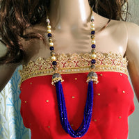 N0131_Gorgeous  blue color Crystal necklace set studded with stones with a touch of pearls & beads.