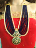 N0133_Gorgeous elaborated blue color Crystal  layered necklace set studded with kundan stones with a touch of pearls.