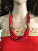 N0133_Gorgeous red color Crystal necklace set studded with stones .