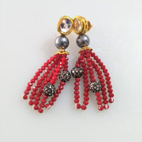N0134_Gorgeous red color Crystal necklace set studded with stones with a touch of beads.