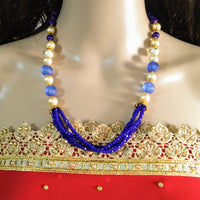 N0135_Gorgeous blue color Crystal necklace set with a touch of beads & pearls.