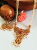 N0151_Elegant Matte Gold polish Temple jewelry style  Necklace set studded with pink ruby stones.