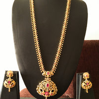 N0149_Elegant Micro Gold plated Necklace set studded  with American diamond stones with a touch of pink ruby stones.