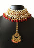 N0153_Classy Elaborated choker necklace set studded  with  Kundan stones with a touch of maroon beads & pearls.