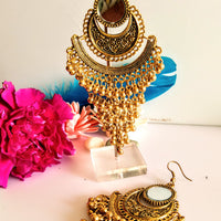 E0424_ Smashing German Silver oxidized crafted  danglers with a touch of bead drops & mirror(long hangings).