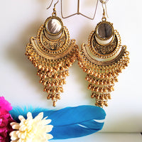 E0424_ Smashing German Silver oxidized crafted  danglers with a touch of bead drops & mirror(long hangings).