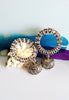 E0422_ Smashing German Silver oxidized crafted jumka studded stones & bead drops (medium size).