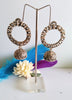E0422_ Smashing German Silver oxidized crafted jumka studded stones & bead drops (medium size).