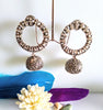 E0422_ Smashing German Silver oxidized crafted jumka studded stones & bead drops (medium size).