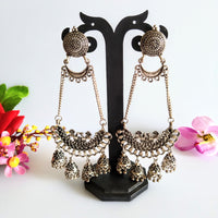E0427_ Smashing German Silver oxidized crafted danglers with bead drops and jumkas (long hangings).