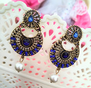 E0391_Classy danglers studded with a touch of blue stones & pearls (medium size).