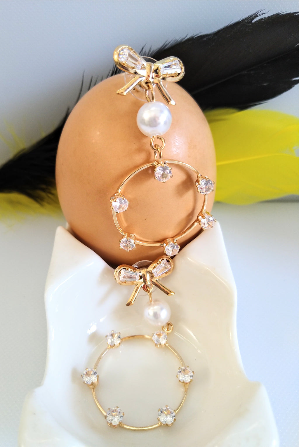 E0399_Gorgeous  bow ribbon shaped earrings studded with stones  (ear drop hangings).