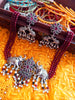 N0155_Exquisite pure German silver Oxidized necklace set studded with pink & black ruby stones with a touch of magenta crystals & pearls.