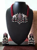 N0155_Exquisite pure German silver Oxidized necklace set studded with pink & black ruby stones with a touch of magenta crystals & pearls.