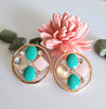 E0414_Classy circular shaped stud with a touch of ocean green & pale pink stones.