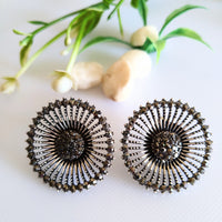 E0409_Classy stud studded with stones & black base metal wheel design earring.