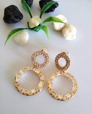 E0407_Classy golden color ring shaped earring with touch of stones  (ear drop hanging)