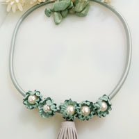 N0166_Vibrant Glossy colored bead  floral pattern tassel Necklace.