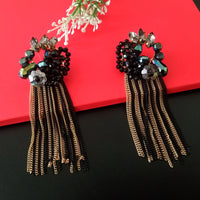 E0481_Trendy chain drop danglers with a touch of shiny stones and beads(long hanging)