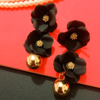 E0490_Gorgeous flowery pattern danglers with a touch a of glossy golden beads(medium size)