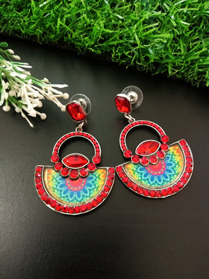 BEAUTIFUL RED FABRIC EARRINGS WITH JUMAR ROUND SHAPE