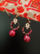 E0502_ Glossy bead earrings with a touch of  stones and square shaped beads(medium size)