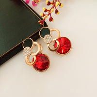 E0505_ Trendy earrings with a touch of big bright red stones(medium size stud)