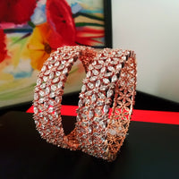 B018_Classy Style Rose Gold American Diamond studded Bangles set of 2