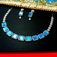 N0148_1 Classy crystal choker necklace set studded  with  American diamond stones.