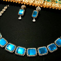 N0148_1 Classy crystal choker necklace set studded  with  American diamond stones.