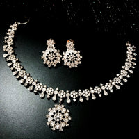 N0101_1 Elegant American Diamond  choker necklace set with floral design.