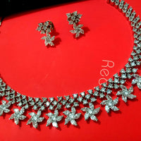 N099_Elegant floral design American Diamond  choker necklace set.