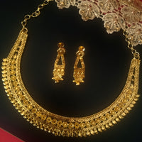 N0177_ Gorgeous Traditional style Designer Gold plated necklace set with fine craft work of floral designs.
