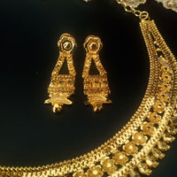 N0177_ Gorgeous Traditional style Designer Gold plated necklace set with fine craft work of floral designs.