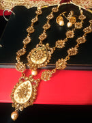 N0173_Gorgeous Gold plated layered necklace set with crafted design with a touch of stones and pearls.