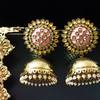 E0872_Classy light weight large in size earring with delicate work of pearl & high quality American diamond studded & Meenakari work.