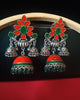 E0800_Gorgeous german silver oxidized jumkas with delicate meena work with a touch of glossy bead drops.
