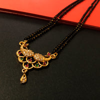 N0183_Elegant style mangalsutra with beautiful peacock design pendant studded with American Diamond stones with a touch of pink and green ruby stones.