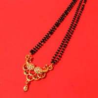 N0183_Elegant style mangalsutra with beautiful peacock design pendant studded with American Diamond stones with a touch of pink and green ruby stones.