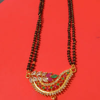 N0184_Elegant style mangalsutra with beautiful leafy design pendant studded with American Diamond stones with a touch of pink and green ruby stones.