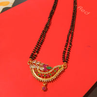 N0184_Elegant style mangalsutra with beautiful leafy design pendant studded with American Diamond stones with a touch of pink and green ruby stones.