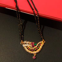 N0184_Elegant style mangalsutra with beautiful leafy design pendant studded with American Diamond stones with a touch of pink and green ruby stones.