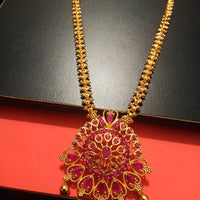 N0187_Elegant Micro Gold plated Necklace with delicate work studded with Precious pink ruby stones with a touch of golden beads.