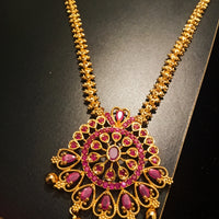 N0187_Elegant Micro Gold plated Necklace with delicate work studded with Precious pink ruby stones with a touch of golden beads.