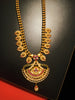 N0190_Elegant Micro Gold plated Necklace with delicate work of broad pendant studded with American Diamond stones with a touch of Precious pink & green ruby stones.