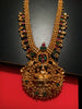 N0191_Elegant Micro Gold plated Necklace with delicate work of lakshmi design pendant studded with a touch of Precious pink & green ruby stones.