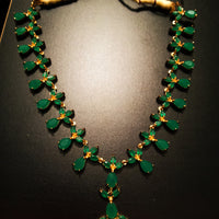 N0192_Elegant Micro Gold plated Necklace with delicate design pendant studded with a touch of Precious green ruby stones.