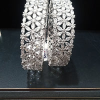 B020_S_Classy Style Silver plated Bangles studded with American Diamond stones set of 2