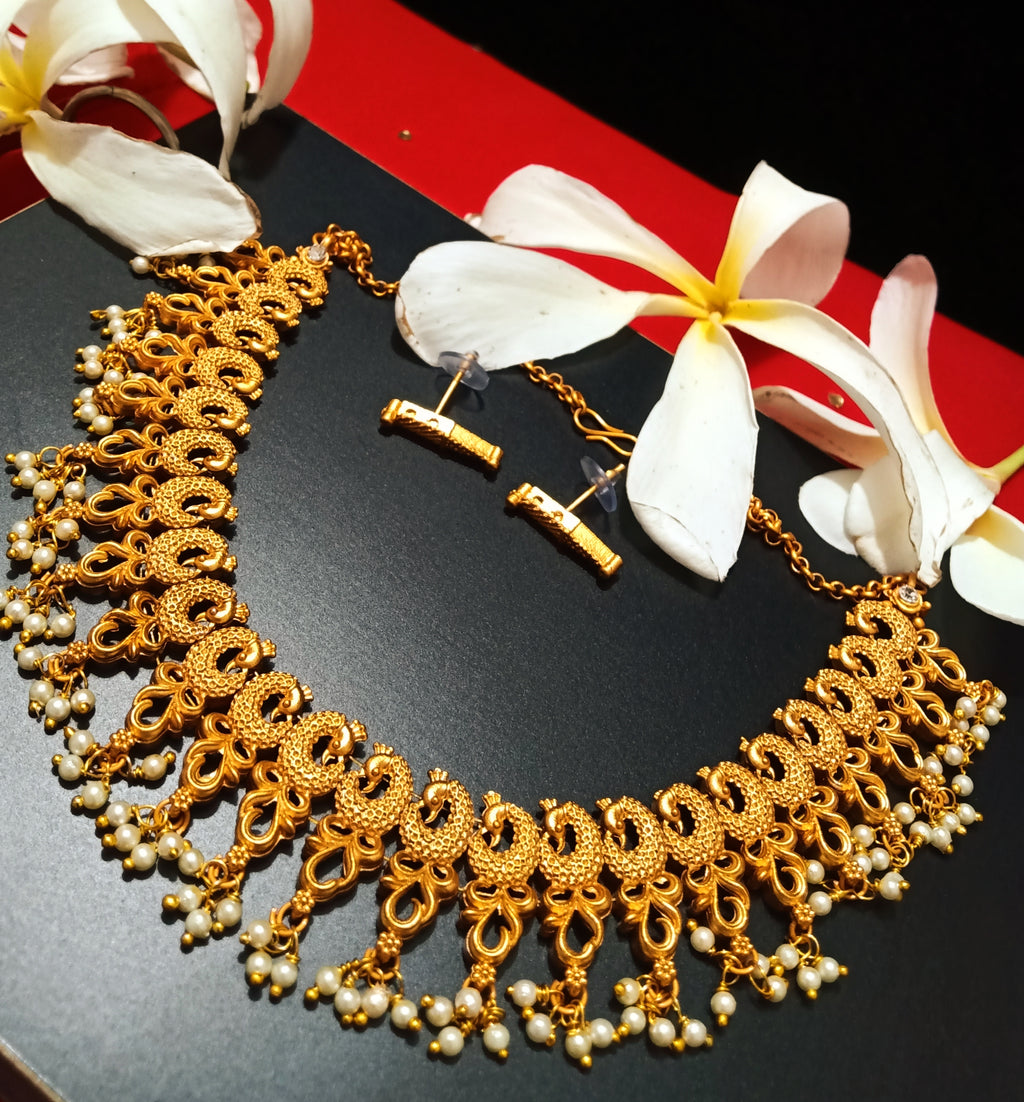 Gold Plated Temple Work Choker Necklace Set