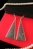 E0521_ Stylish German Silver oxidized crafted triangle shaped earring with delicate art work (medium size).